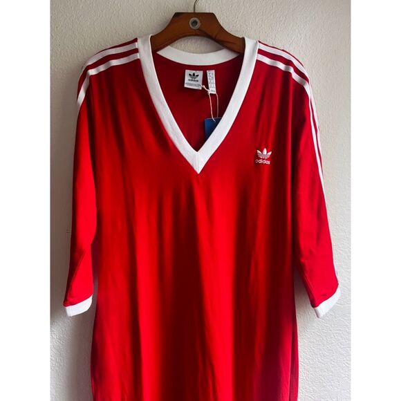 New Adidas Originals Adicolor 3-Stripes V-Neck Maxi Dress - Size XL - Picture 11 of 15